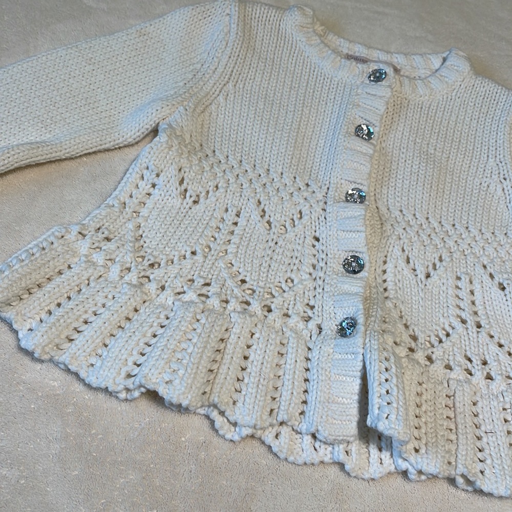 CATHERINE MALANDRINO Girl’s Crochet Cardigan with Jeweled Buttons-ONE OF A KIND!